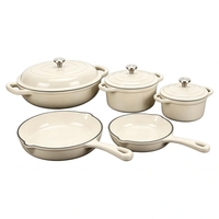 Set Peralatan Masak Besi Cor Berlapis Enamel 5 Buah, Set Panci dan Wajan dengan Tutup, Oven Safe hingga 500 ° Semua Jenis Kompor
