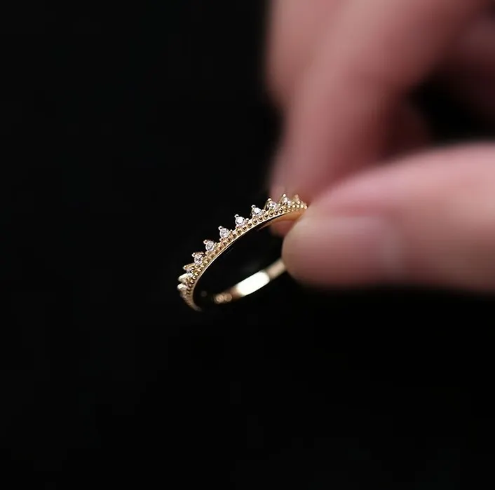 Joyería delicada, anillo de corona de princesa de Cz de diamante de Plata de Ley 925 chapado en oro de 14K y 18K