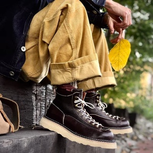 Bottes en cuir véritable rétro pour hommes de haute qualité, bout rond, semelle épaisse, chaussures en cuir, bottes antidérapantes pour l'extérieur - Product Image 5