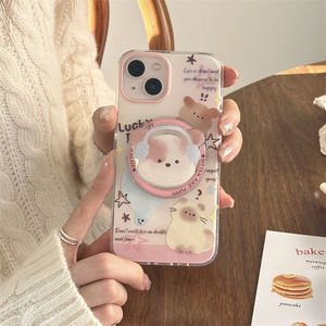 Coque de téléphone magnétique mignonne chat et chien, coque de protection double couche avec motif lettres pour iPhone 17 Pro Max 16 15 14 - Product Image 1