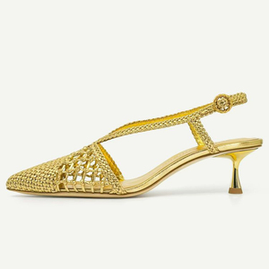 Sandalias de tacón alto de aguja con punta abierta y diseño trenzado en la parte superior, con tira trasera, talla grande 44 para mujer, ideales para verano y exteriores. - Product Image 1