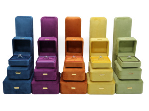 Wholesale Luxury Personalized Custom Logo Necklace Bracelet Earrings Ring Packaging Rectangle Velvet Blue Suede Gold Buckle - Product Image 1