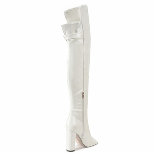 Big Size 47 Wide Fit Shoes Women Chunky High Heel Pointed Toe Thigh High <b>Boots</b> Side Zipper Over the Knee Booties - Product Image 4
