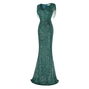 Vestidos de noche maxi de lentejuelas de lujo con cuello en V profundo de manga corta <span class=keywords><strong>verde</strong></span> de calidad boutique para mujer Sexy Party Night - Product Image 2