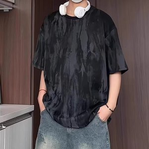 Camiseta de Manga Corta para Hombre, Verano 2025, Estilo Moderno, Marca de Moda, Simple, Versátil, con Cuentas, Sólida, Holgada, Informal, Transpirable, Vintage - Product Image 4