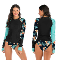 Ensemble de maillots de bain Rash Guard 2 pièces pour femme, imprimé floral, bas string à nouer sur le côté, protection solaire UPF50+, manches longues, OEM