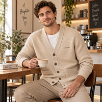 Cardigan en maille texturée à col en V pour homme, veste décontractée à manches longues avec poches, personnalisable avec logo, OEM ODM, vente en gros