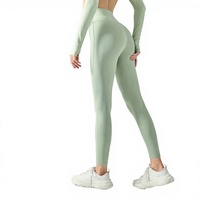 Leggings de yoga pleine longueur taille haute, doux et confortables, effet seconde peau, double face, en fibre fine brossée, Spandex/Nylon uni, sans entrejambe