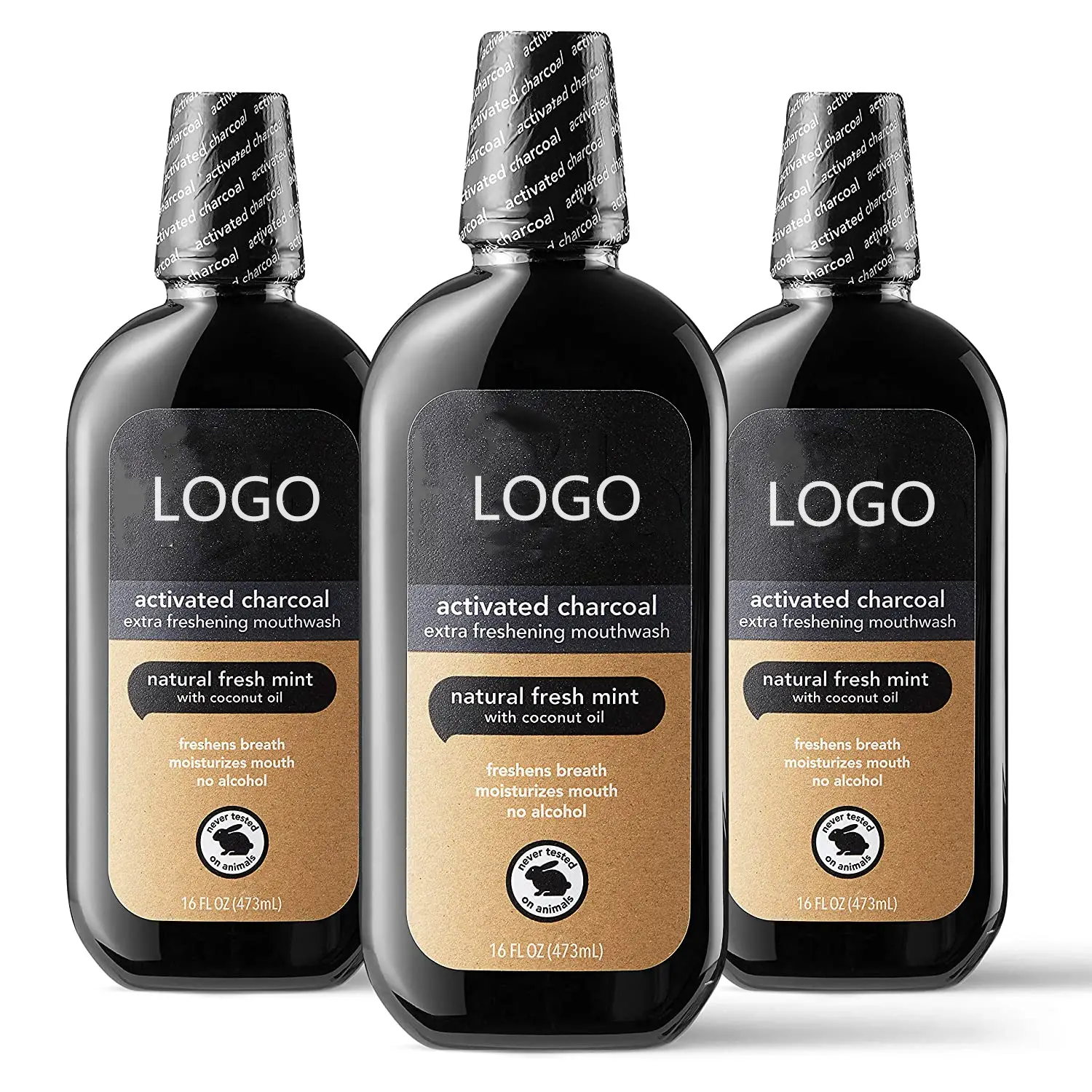 Private Label Natural Mint and Coconut Oil Activated Charcoal Extra Freshening Mouthwash