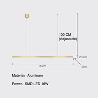Lustre moderne en aluminium rectangulaire doré simple, linéaire, suspendu, pour cuisine, LED, pour table à manger