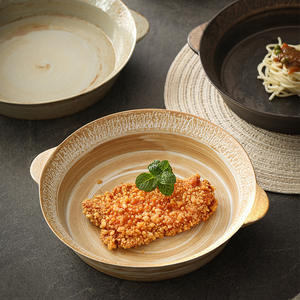 Assiette <span class=keywords><strong>de</strong></span> service japonaise en céramique faite à la main, grande taille, double oreilles, assiettes à steak occidental, vaisselle, vaisselle, vente en gros - Product Image 4