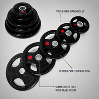 En gros, Ensemble de disques de musculation olympiques Tri Grip en fonte recouverte de caoutchouc, 2,5 kg, 5 kg, 10 kg, 15 kg, 20 kg, 25 kg, 50 mm, pour usage commercial en salle de sport