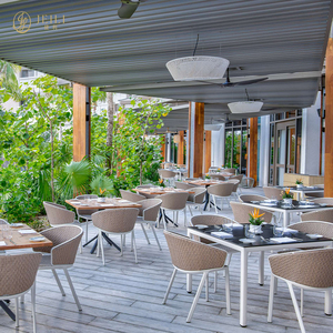 JEILI - Juego de Mesa y Sillas de Aluminio Blanco con Cuerda Trenzada, <span class=keywords><strong>Muebles</strong></span> Modernos para Exteriores, Patio, Resort, Restaurante Comercial - Product Image 1