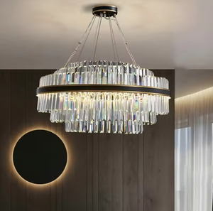 2024 nueva luz colgante redonda transparente moderno negro Lustre Cristal araña de cristal para sala de estar - Product Image 1