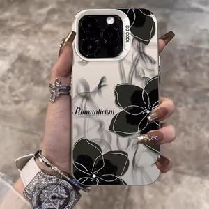 Coques de téléphone antichoc de luxe noires à motifs floraux pour <span class=keywords><strong>iPhone</strong></span> 17 16 15 Plus Pro Max 14 13 12 11 XR – Personnalisation du logo - Product Image 2