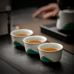 Taza de té Distant Mountain, taza individual de cerámica para té Kung Fu, uso individual, cerámica gruesa del condado de Dehua - Product Image 2