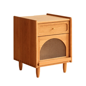 Table de chevet Mamemachi en bois de cerisier, table de nuit minimaliste avec rangement, meubles de chambre à coucher - Product Image 5