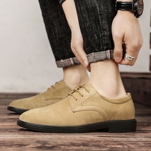 Chaussures habillées Oxford pour hommes en cuir véritable beige, bout rond, à lacets, imperméables, semelle extérieure plate en caoutchouc respirant, pour le bureau et la carrière, automne - Product Image 4