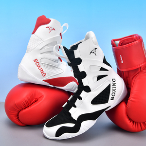 Bottes de boxe et de lutte professionnelles pour hommes, chaussures de musculation respirantes, résistantes à l'usure, antidérapantes, en cuir véritable - Product Image 2