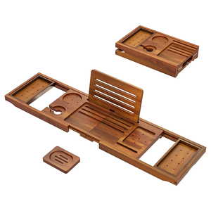 Plateau <span class=keywords><strong>de</strong></span> bain pliable <span class=keywords><strong>de</strong></span> luxe en bois <span class=keywords><strong>de</strong></span> teck, support <span class=keywords><strong>de</strong></span> bain en bois massif <span class=keywords><strong>de</strong></span> qualité supérieure avec design <span class=keywords><strong>de</strong></span> rangement imbriqué pour spa et hôtels cinq étoiles - Product Image 2