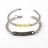 Pulseras de Pareja Personalizadas con Placa Curva Grabada con Letras, Regalo de Acero Inoxidable para Enamorados