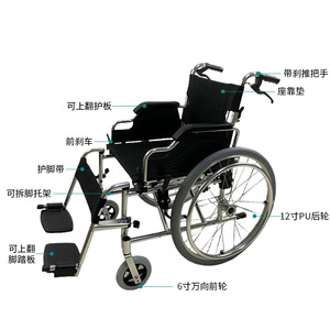 Silla de Ruedas de Aleación de Aluminio con Ruedas Traseras de PU de 12 Pulgadas y Ruedas Delanteras de 6 Pulgadas, Plegable, Ligera, Manual, para Personas Mayores y con Discapacidad - Product Image 1