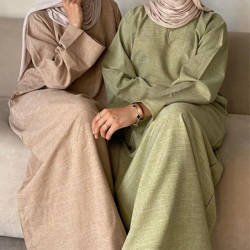 Kleid OEM 2024 EID Robe de haute qualité Vêtements islamiques Nouvelle mode Dubaï Abaya pour femmes Robe musulmane Abaya fermée en lin personnalisée