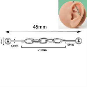 Pendientes colgantes desmontables con doble orificio para la oreja, barra cruzada, acero inoxidable, circón, colgante, doble cadena, Diseño de barra Industrial - Product Image 3