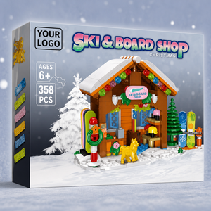 Ensemble de blocs de construction personnalisés de 358 pièces sur le thème du ski et des snowboards de Noël, modèle de cabane alpine 3D à construire soi-même, jouet de construction STEM, marque privée OEM - Product Image 6