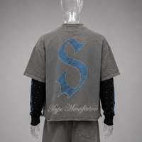 T-shirt Homme Manches Longues Double Couche Effet Usé Vintage Délavé à l'Acide, Bords Brut, Impression DTG – Fabricant Guangzhou Shangshang