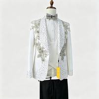 Costume homme 2 pièces fait main avec strass, veste blazer à simple boutonnage et pantalon, tenue de soirée scintillante à sequins pour mariage et fête