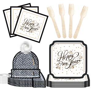 <b>Square</b> Hat Shape Party Supplies <b>Set</b> Disposable Dinnerware Party Tablewares <b>Set</b> Paper Napkins Cups <b>Plates</b> Happy New Year Decor - Product Image 6