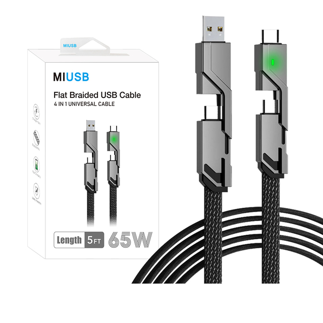 MIUSB Fast 4 in 1 Charging Cable 2.4A Nylon Braided Cable 60W 4 in 1 USB C to USB C to Type C Multi Charger Cable