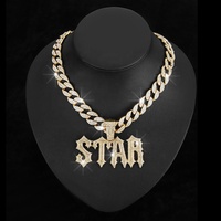 Collier avec pendentif lettre STAR en alliage et strass, style Miami Link Chain glacé, 15 mm, nouveau style