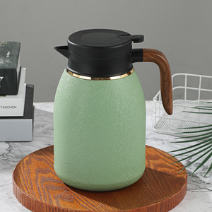 Stainless Steel Thermos With Wood Grain Handle Green 1.5L Home Use - Product Image 1