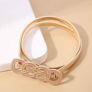 Cinturón Elástico Delgado de Metal Elegante para Mujer, con Lazo de Corazón <span class=keywords><strong>Dorado</strong></span> y Flor, Cadena Elástica para la Cintura, Cinturón Decorativo Delgado para Vestido - Product Image 5