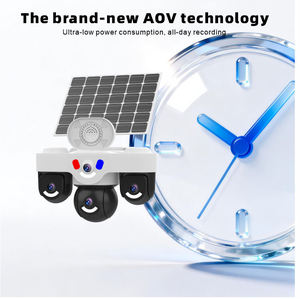 Solar Panel Rechargeable Two Way Audio Triple Lens <b>Outdoor</b> <b>Wireless</b> <b>Camera</b> With Red Blue Flash Light V380 Pro Real-Time Remote V - Product Image 2
