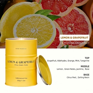 Bougie parfumée énergisante longue durée aux senteurs de citron et pamplemousse pour salle de bain, bureau et décoration intérieure - Product Image 2