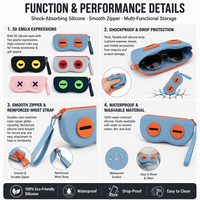 Étui à lunettes en silicone motif grands yeux mignons, portable avec boucle de suspension, pochette de rangement zippée pour lunettes de natation et lunettes de vue, vente en gros personnalisée