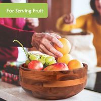 Acacia houten saladekom met houten saladelepels, grote ronde serveerschaalset voor fruit, pasta en groenten, handgemaakt cadeau