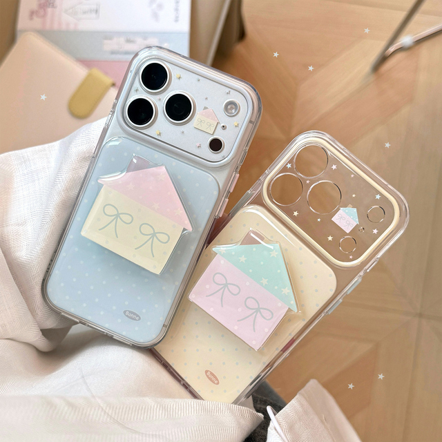 Ins Kawaii Polka Dot TPU Phone Case Magnetic Bow House Stand Sweet Girly Transparent Shockproof Aesthetic for Series
