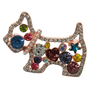 Broche animale en cristal multicolore mignonne, broche en alliage plaqué or rose en forme de chat/chiens ornée de strass étincelants pour filles - Product Image 4