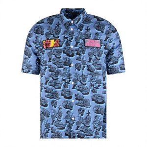 Chemise Formelle Bio Bleue Ricky pour Homme, Col Mandarin, Écologique, Respirante, Imprimé Rayé, Manches Courtes – Grande Vente Printemps - Product Image 1