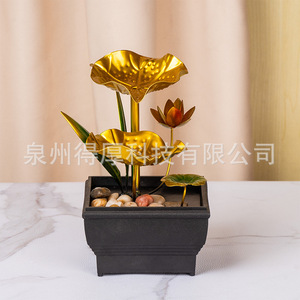 Miniature Water Feature Decor With <b>Backlight</b> Square Electric Plated Metal Flower Design For Living Room <b>TV</b> Cabinet Display - Product Image 4