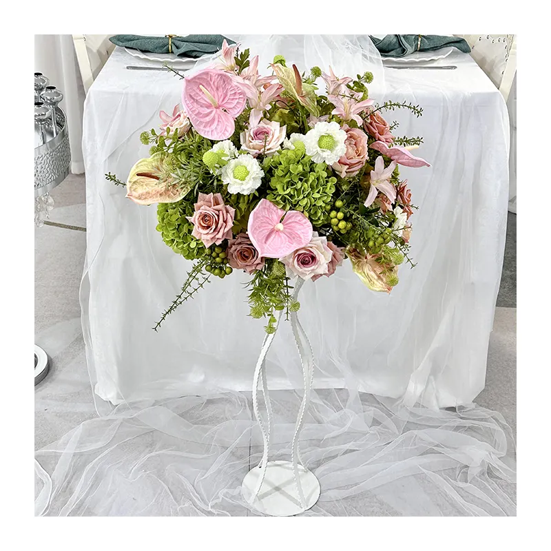 QYY beyaz pembe ipek yapay çiçek yeşil düğün Centerpiece dekoratif için öpücük topu bırakır