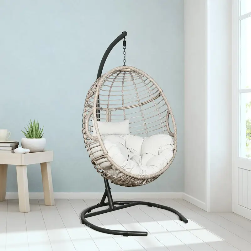 Giá Rẻ Giá Trong Nhà Ngoài Trời Hiện Đại Treo Tre Patio Mây Wicker Trứng Đu Rõ Ràng Ghế Với Vải Không Thấm Nước Đệm