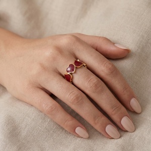 Anillo de Moda Popular en Europa, Personalizado, Hidráulico, Relleno de Epoxi, en Forma de Corazón, Abierto, de Acero Inoxidable, Chapado en PVD, Oro de 18K - Product Image 1