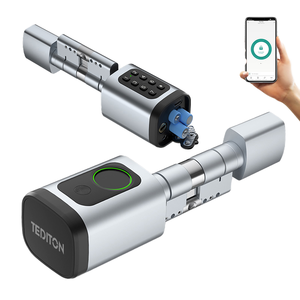 Offre d'usine : Cylindre de serrure intelligent numérique Tuya BLE à profil européen, accès par empreinte digitale et mot de passe, noir et argent - Product Image 1