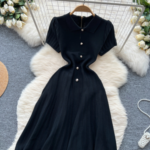 <span class=keywords><strong>ชุด</strong></span>เดรส<span class=keywords><strong>แขน</strong></span><span class=keywords><strong>สั้น</strong></span>คอปกแบบวินเทจสำหรับ<span class=keywords><strong>ผู้หญิง</strong></span>กระโปรงสเวตเตอร์กระดุมแถวเดียวมีเอวกลิ่นหอมขนาดเล็ก - Product Image 6