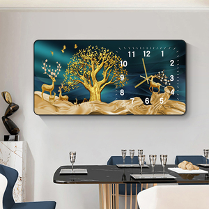 Phòng ăn hiện đại trang trí hươu vàng in vải pha lê sứ động vật sơn với khung hình treo tường nghệ thuật đồng hồ - Product Image 3